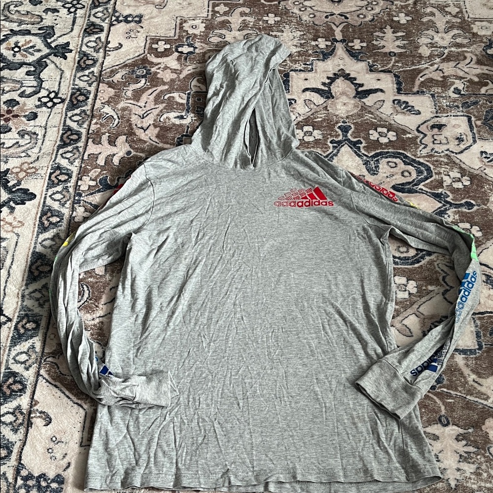 Adidas Gray Hoodie with Red Graphic
